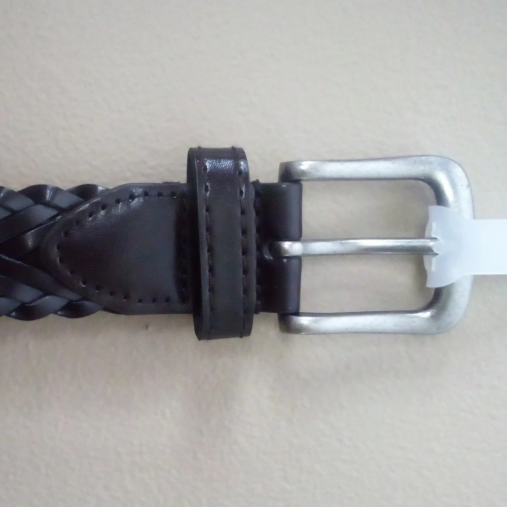 Kids' Braided Leather Look Belt - Dark Brown Fits Up To 38